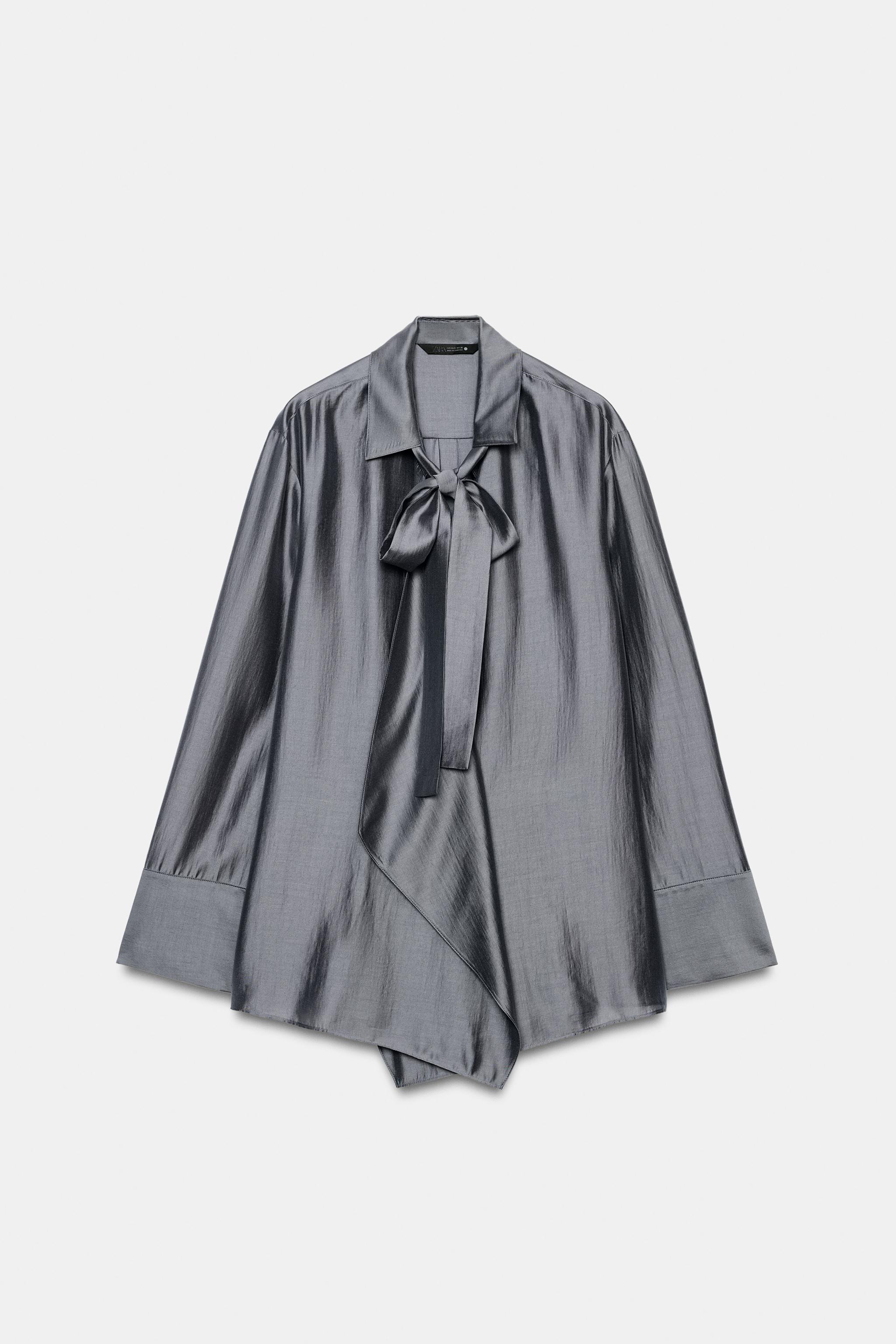 Zara ZW COLLECTION FİYONKLU DÖKÜMLÜ GÖMLEK görsel 7