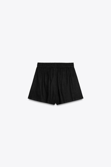 LINEN BLEND BOXER BERMUDA SHORTS - Black by Zara
