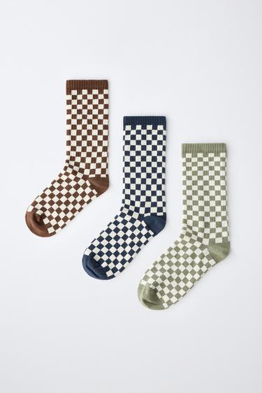 3-PACK OF CHECKERBOARD PRINT MID-CALF SOCKS - Light beige by Zara