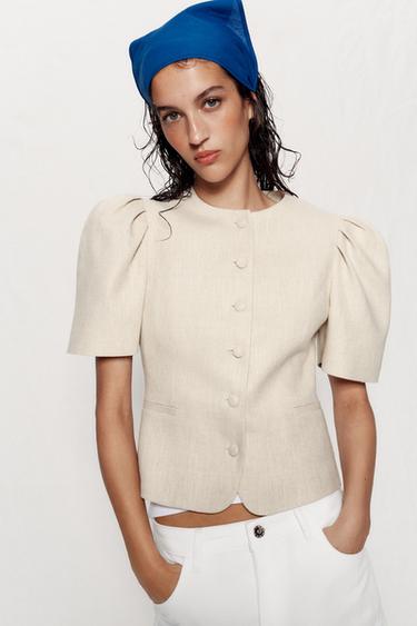Zara PUFF SLEEVE BLAZER - Light beige