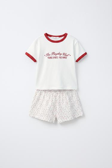 AGES 6-14 / FLORAL TEXT PYJAMAS - White / Red by Zara