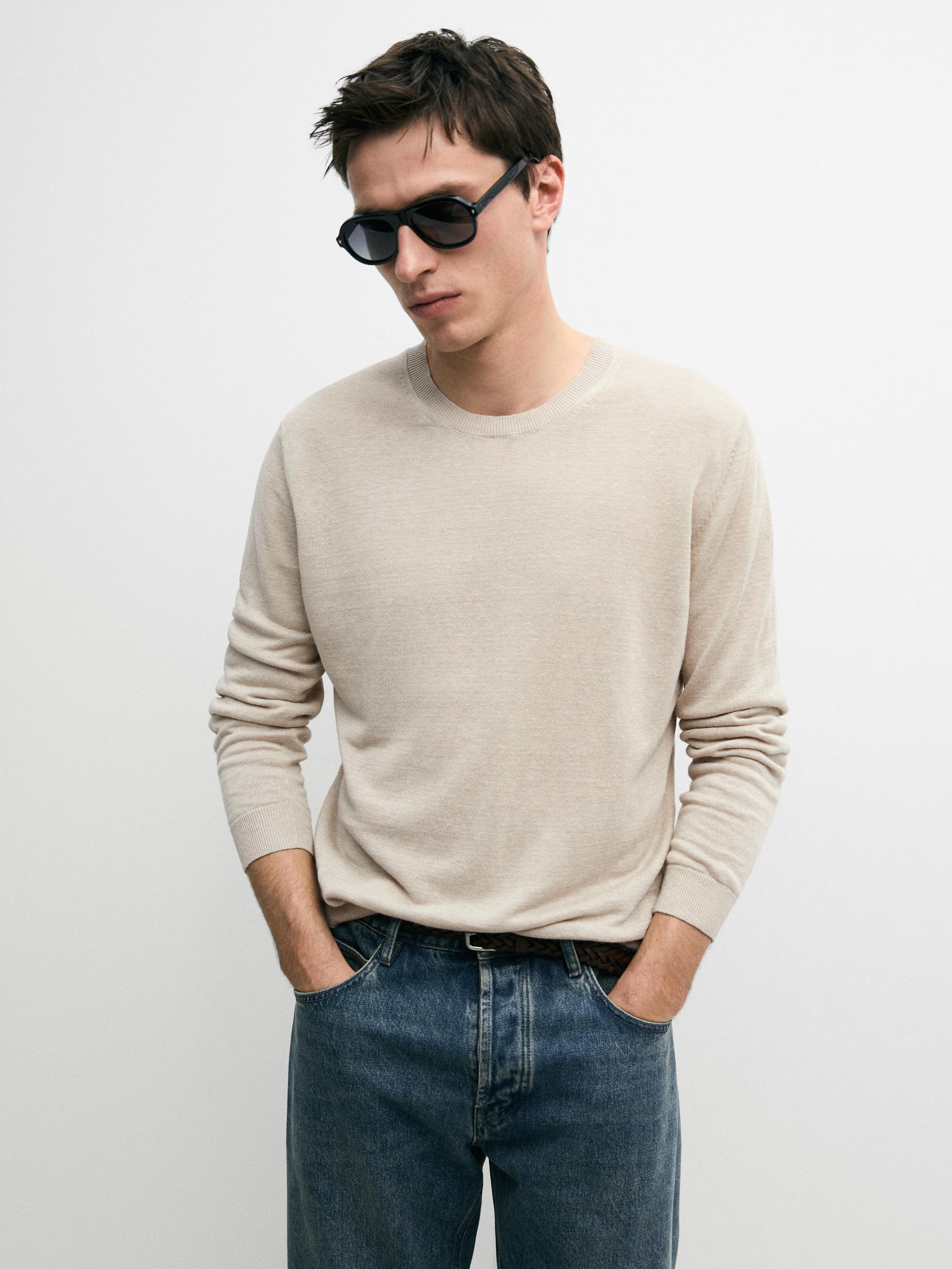 Pull en maille 100 % lin à col rond