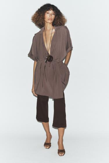 Zara SHORT WRAP DRESS - Brown