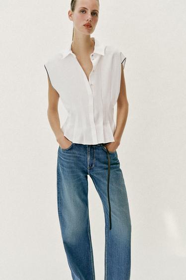 LINEN BLEND TOP WITH DARTS - White by Zara