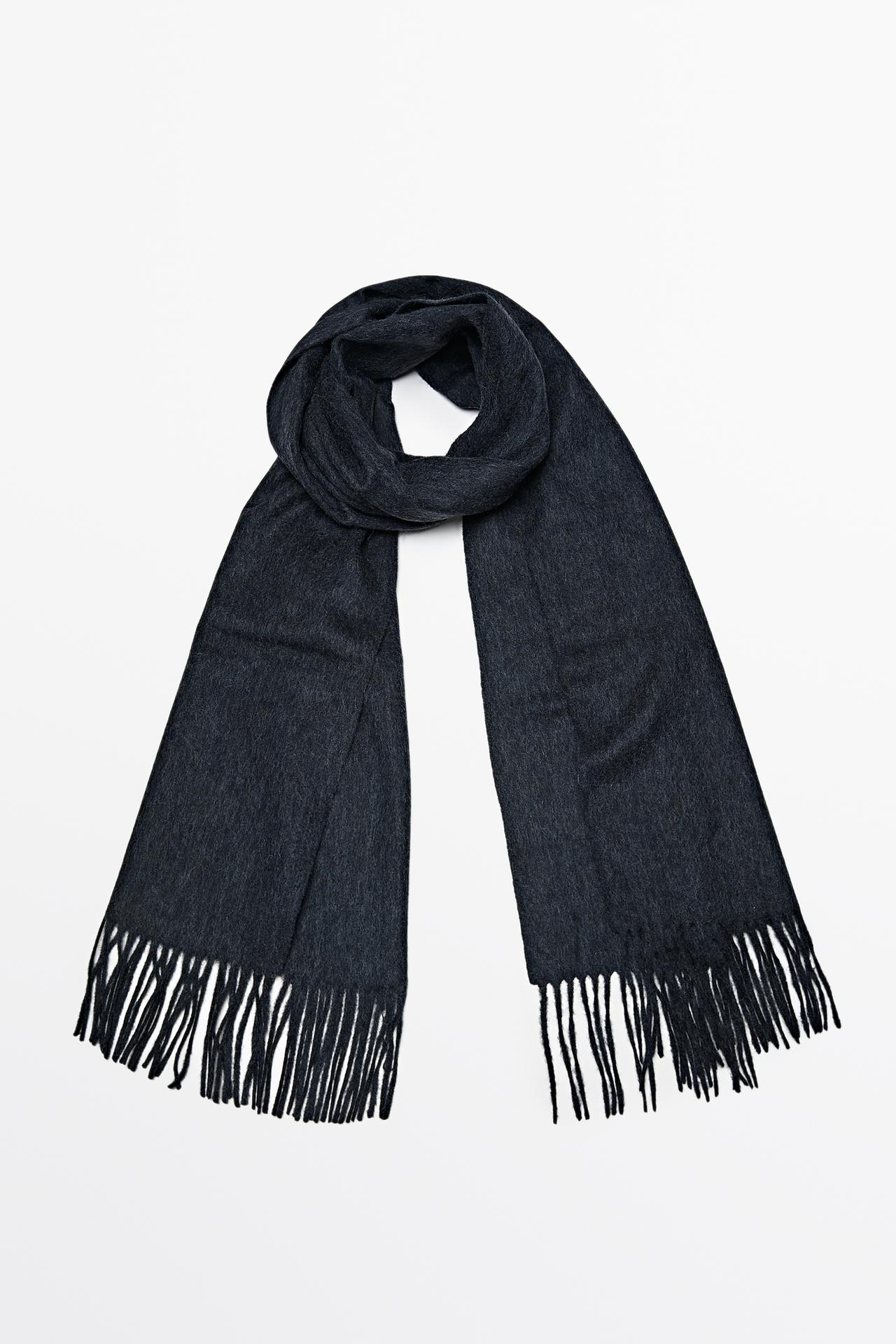 Wool blend scarf with fringing — Anthracite grey
