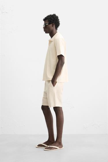 BERMUDA COTON - LIN - Beige clair de Zara - Image 3