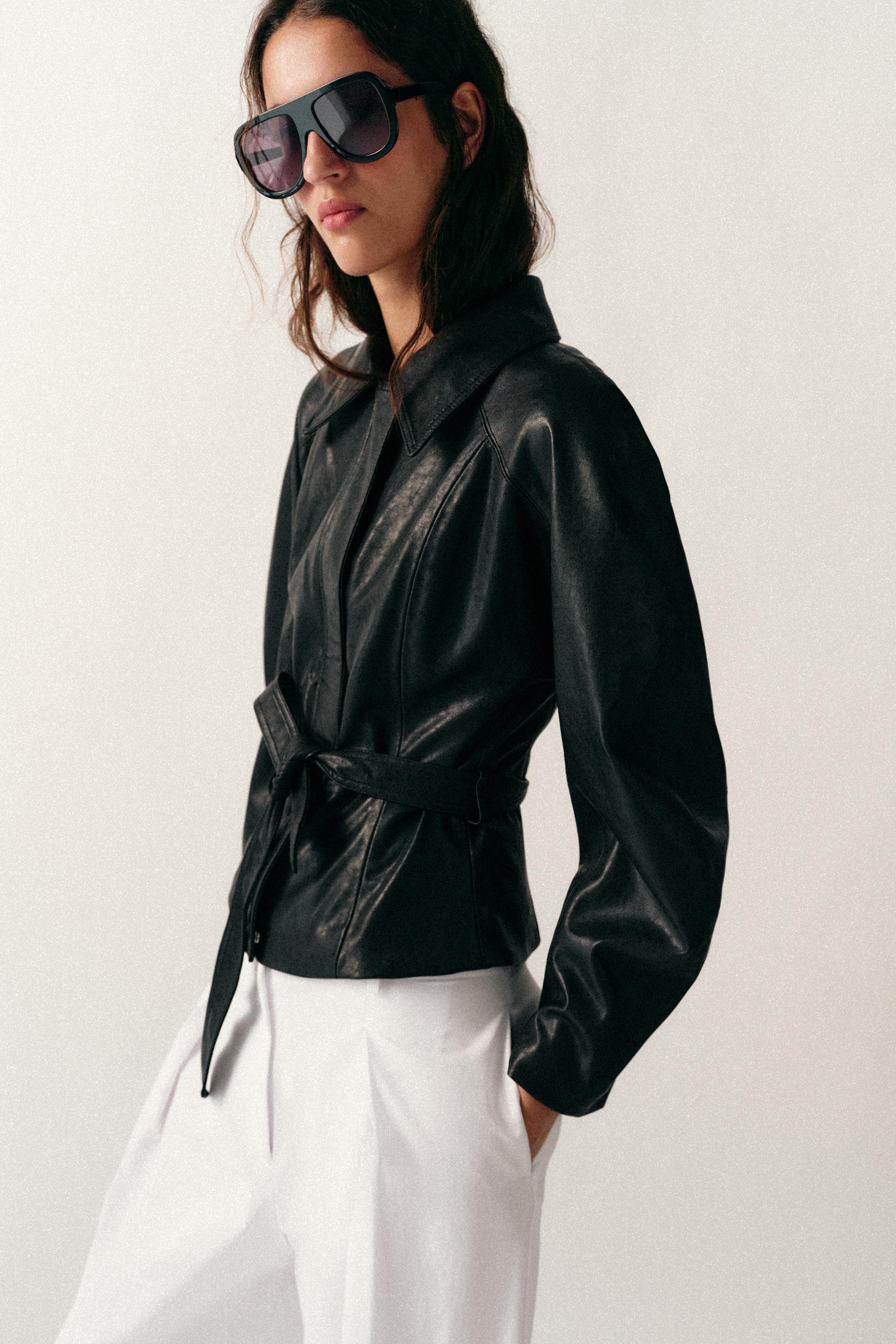 FAUX LEATHER BELTED JACKET