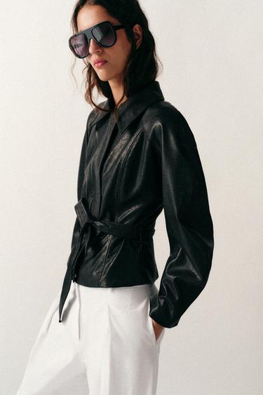 VESTE CEINTURÉE - Noir / Blanc de Zara - Image 3