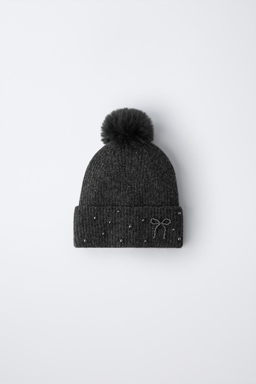 SPARKLY KNIT BEANIE WITH WOOL AND POMPOM - Grey marl | ZARA  display picture 2