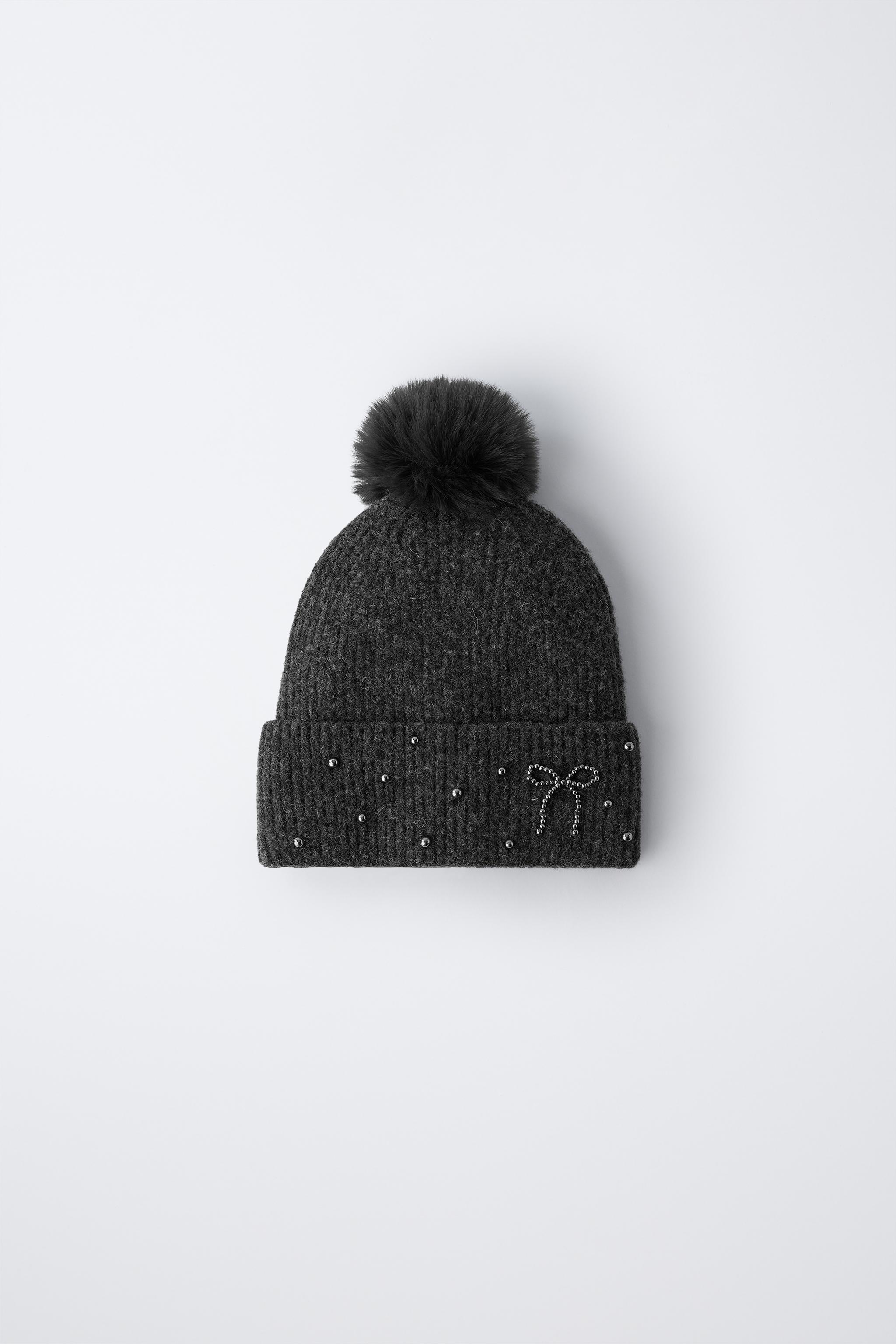 BONNET EN MAILLE BRILLANT À POMPON AVEC LAINE