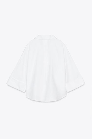 CHEMISE MANCHE LARGE AVEC LIN - Blanc de Zara - Image 4