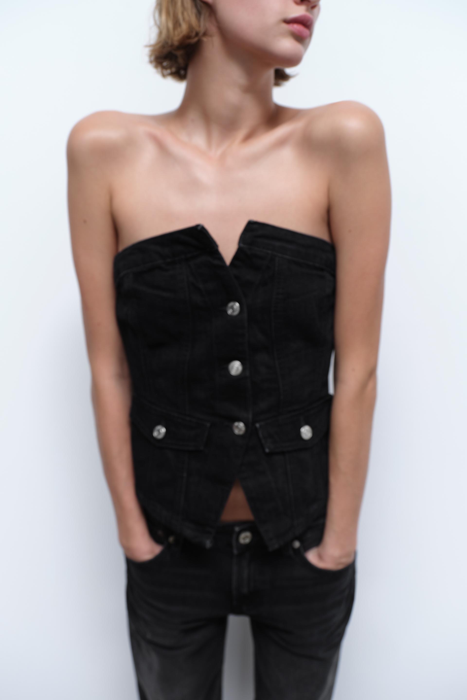 Zara Denim TRF Corset Top size XS, Women's Fashion, Tops, Blouses