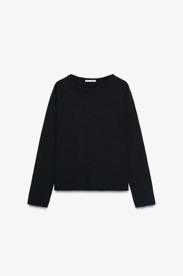 ウォッシュ加工ロングスリーブTシャツブラックZaraのウォッシュ加工ロングスリーブTシャツ - ブラック