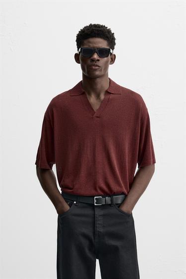 VISCOSE-BLEND POLO SHIRT - Burgundy by Zara