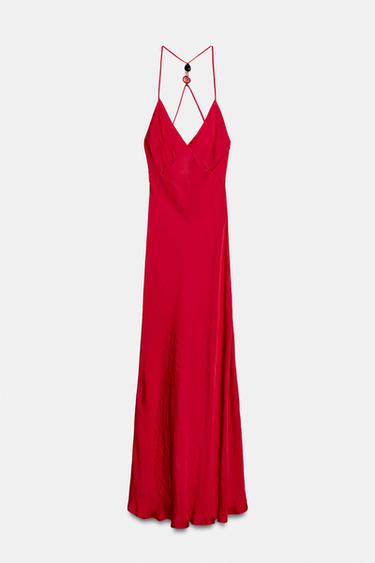 ROBE MI-LONGUE SATINÉE FANTAISIE - Fraise de Zara - Image 10