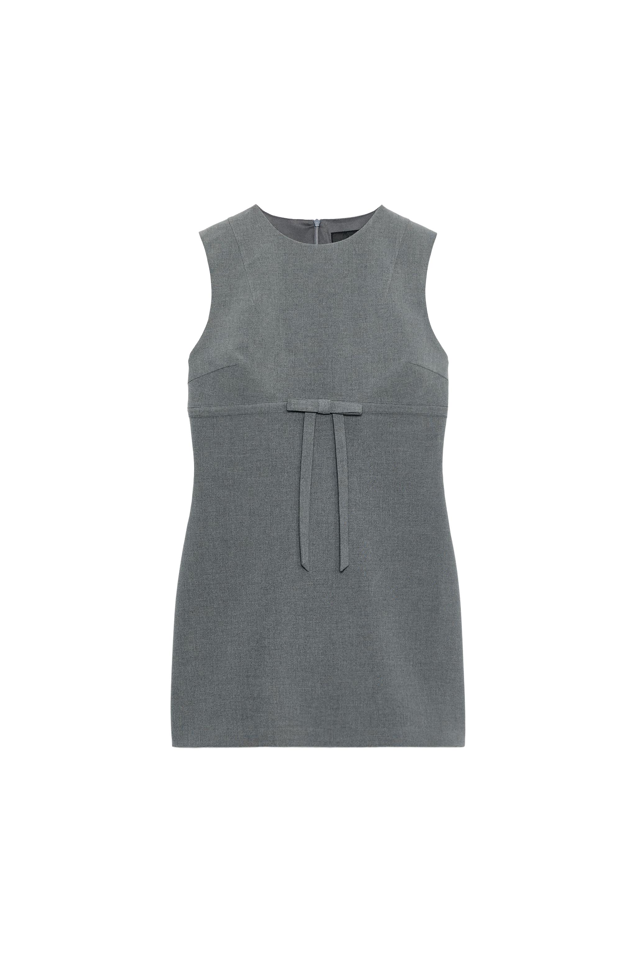 ワンピース THEREDTHREAD S suit bow dress mini grey Dark Grey Mini Dress - Velvet Satin Mini Dress - Bow Mini Dress