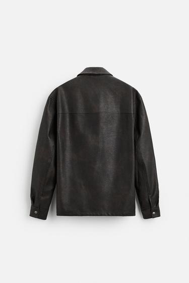 SURCHEMISE EN MATIÈRE SYNTHÉTIQUE DÉLAVÉE - Noir / Marron de Zara - Image 6