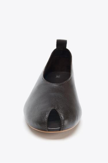 LEATHER BALLERINA SHOES WITH OPENING - Brown by Zara - Image 3