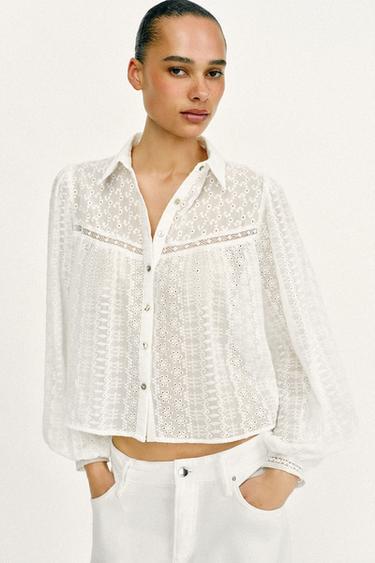 ROMANTIC BLOUSE WITH CUTWORK EMBROIDERY - White by Zara