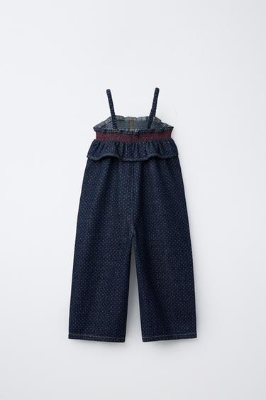 LONG POLKA DOT DUNGAREES - Blue by Zara - Image 1