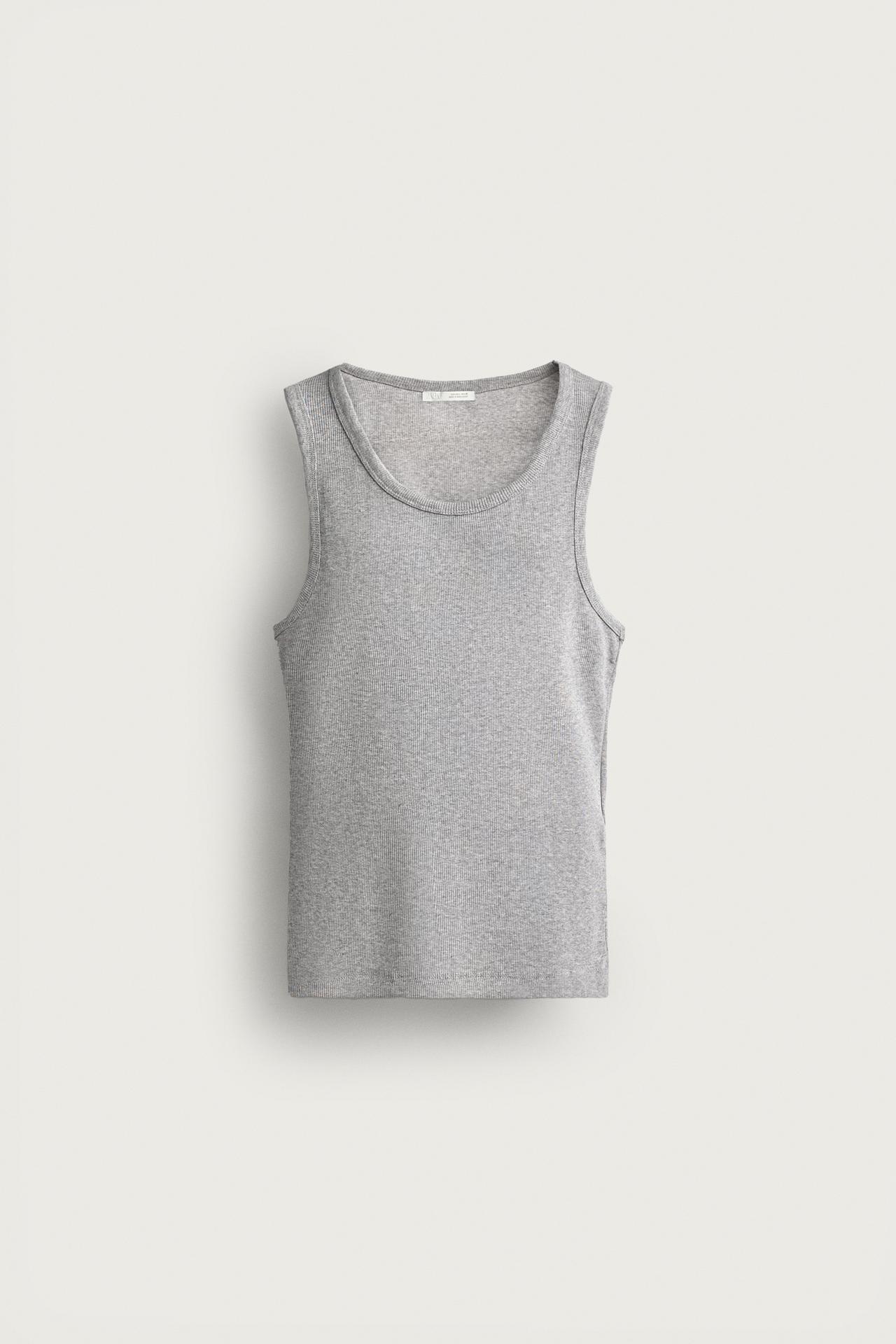 BASIC RIBBED TANK TOP — Gray marl