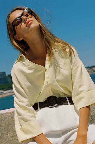 WIDE-SLEEVE LINEN BLEND SHIRT - Yellow by Zara - Image 1