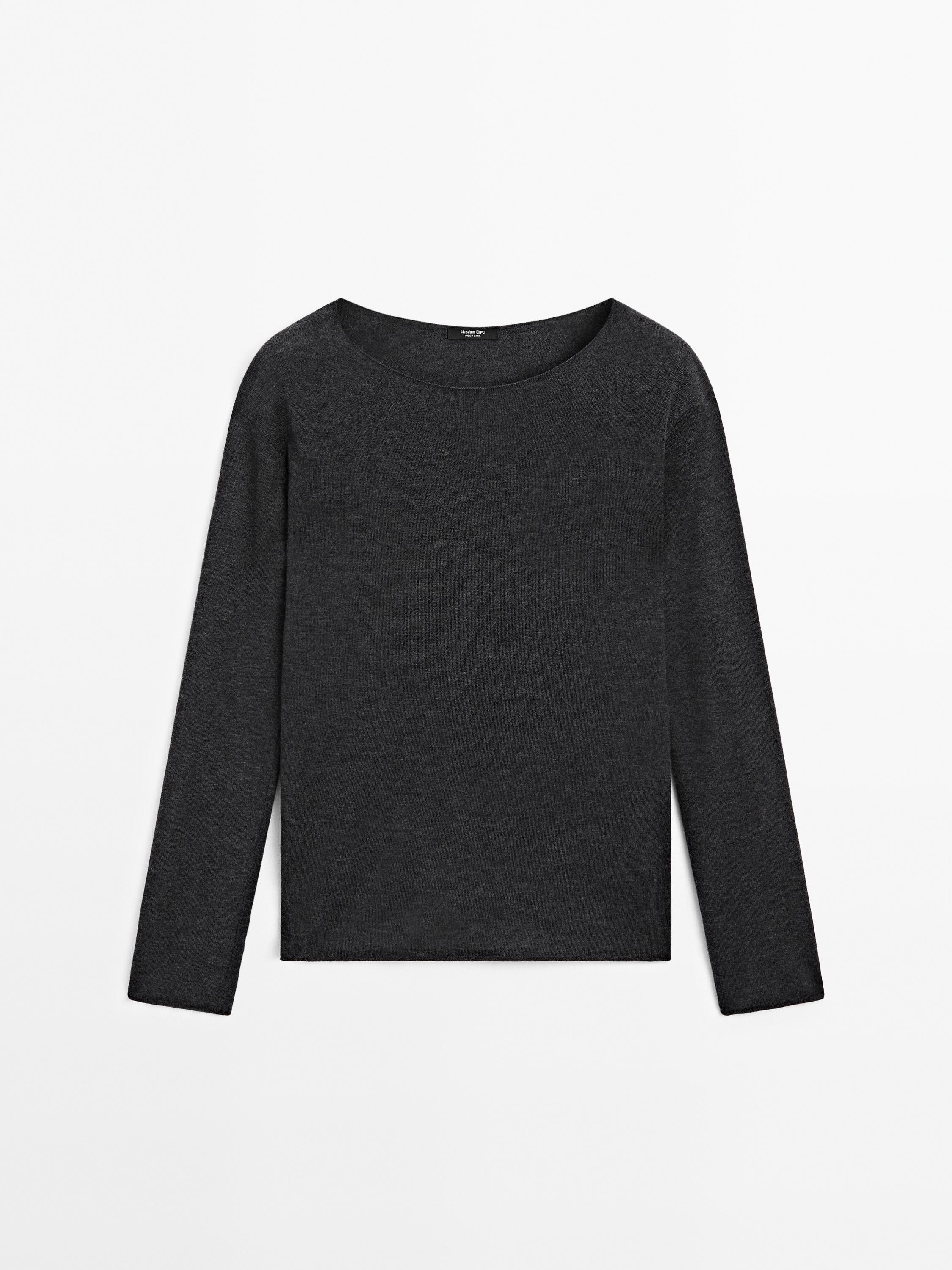 Wool blend boat neck sweater