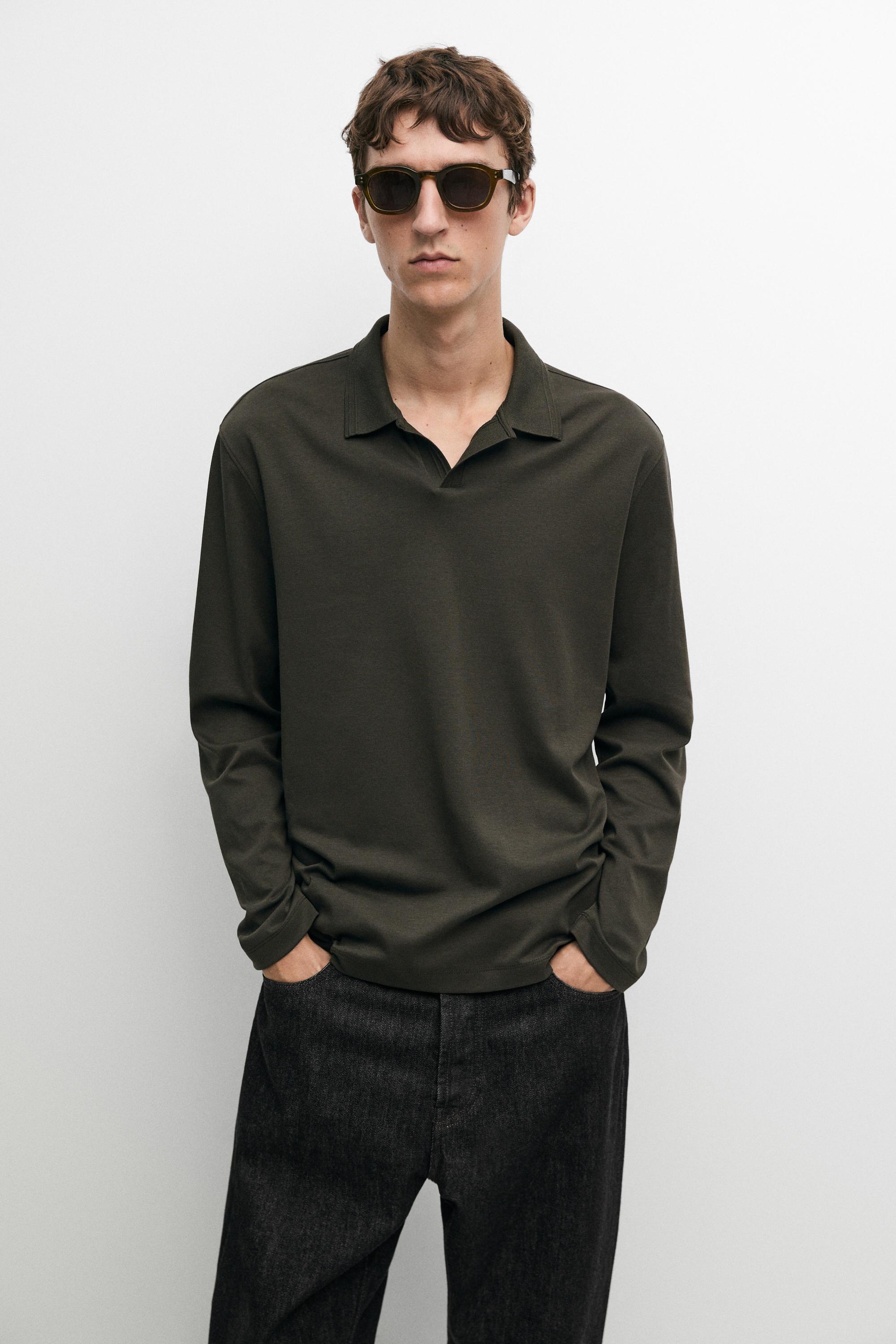 100% cotton long sleeve polo shirt — Light tan