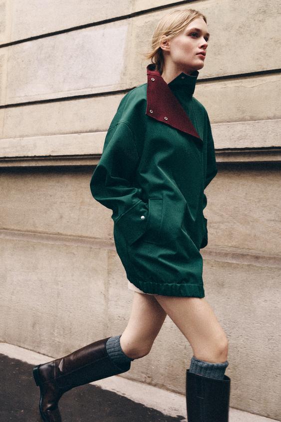 ترنش بتركيبة مواد ZW COLLECTION - أخضر شرشيري by Zara - Image 0