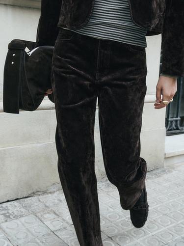 Zara Straight-leg mid-rise flocked jeans - Chocolate