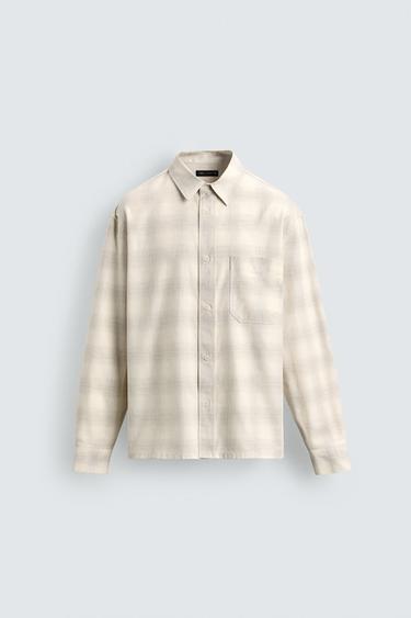 CHECK SHIRT WITH POCKET - White / Grey by Zara