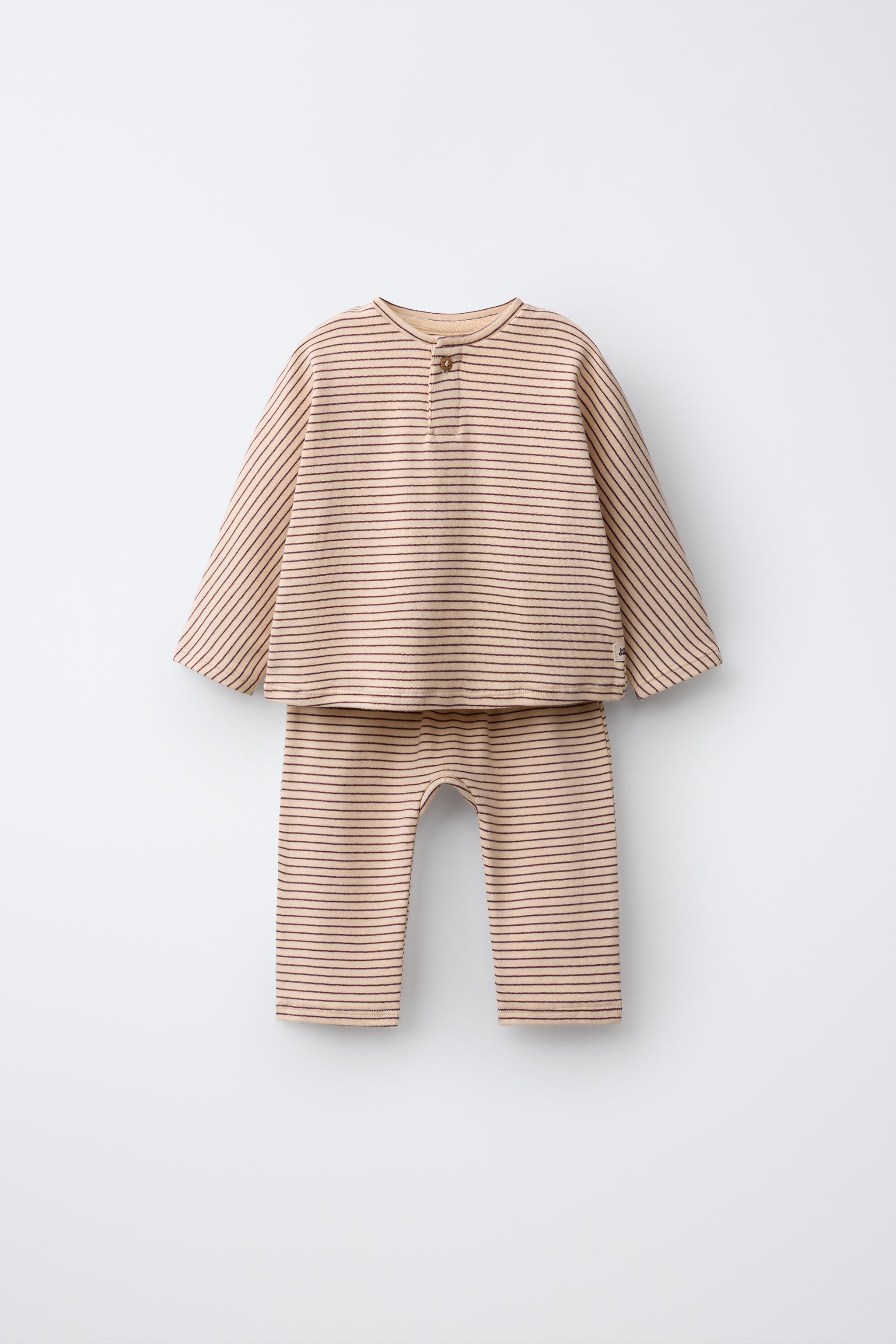 STRIPED T-SHIRT AND JOGGER PANTS SET — taupe brown