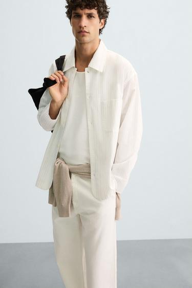 CHEMISE STRUCTURÉE À RAYURES - Blanc de Zara - Image 4