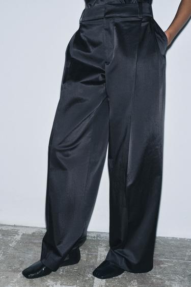 PANTALON SATINÉ À PINCES ZW COLLECTION - Noir de Zara - Image 1