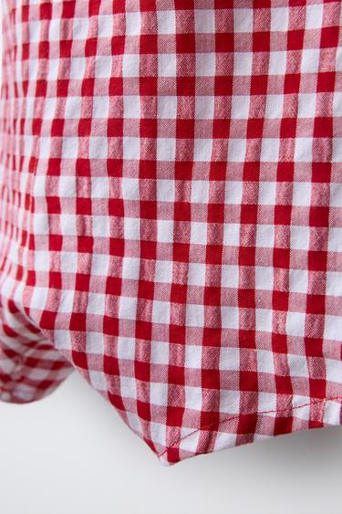 SALOPETTE COURTE À CARREAUX VICHY - Blanc / Rouge de Zara - Image 3