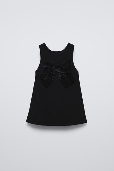 Zara BOW TRIM KNIT DRESS - Black