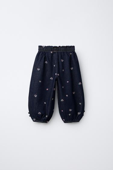 EMBROIDERED FLOWER SAROUEL TROUSERS - Blue by Zara - Image 1