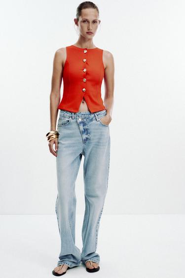 BUTTONED WAISTCOAT TOP - Red by Zara