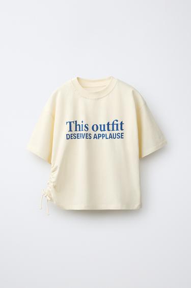 GATHERED SLOGAN T-SHIRT - Vanilla by Zara