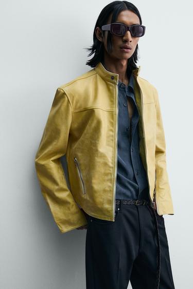 BLOUSON COURT EN CUIR LAVÉ - Jaune de Zara - Image 5