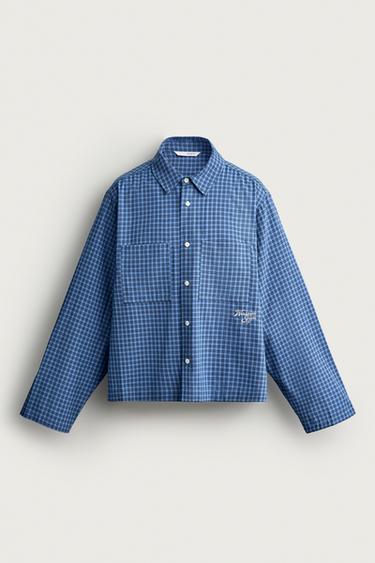 Zara CONTRAST EMBROIDERY PLAID SHIRT - Blue