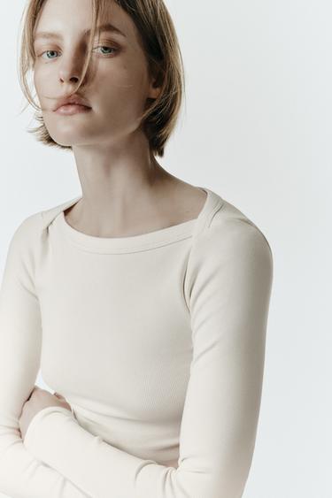 LONG SLEEVE T-SHIRT - Stone by Zara