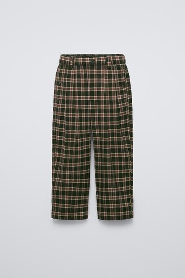 Zara PLAID PLEATED BALLOON LEG PANTS - Brown - Image 0