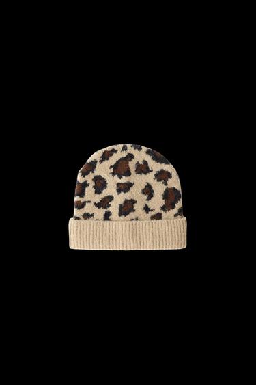 ANIMAL PRINT KNIT BEANIE - Brown by Zara - Image 0