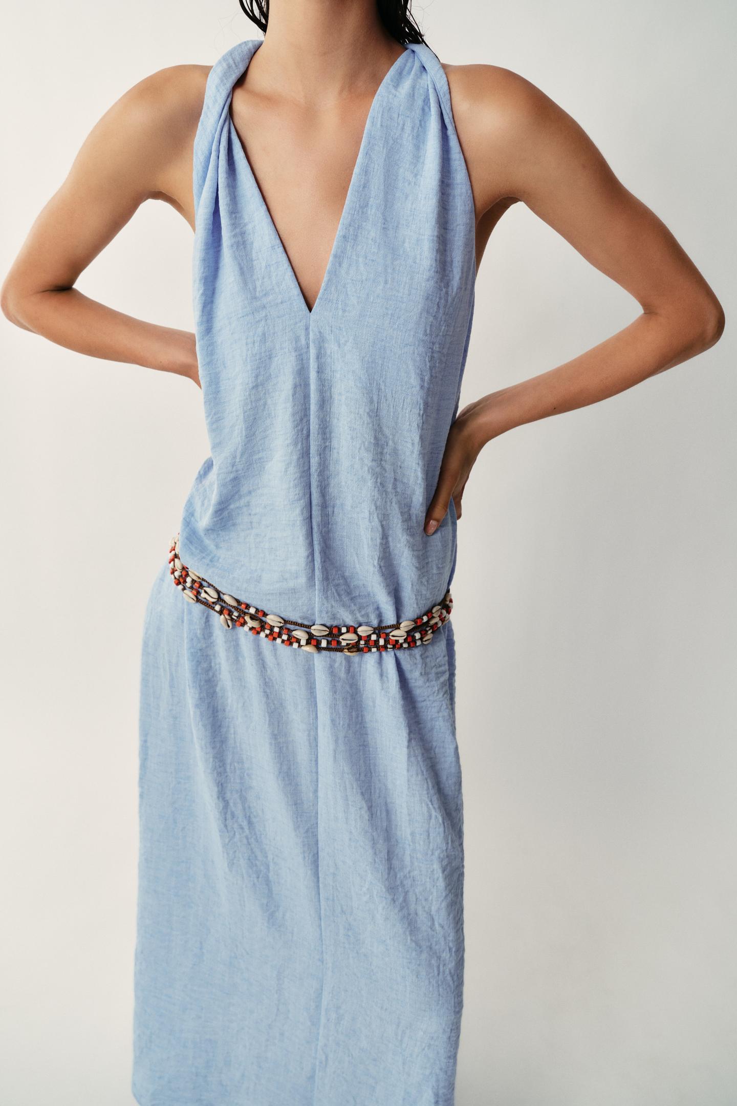 Женское платье Zara Twisted Shoulder Long, цвет: Светлый синий — фото 2