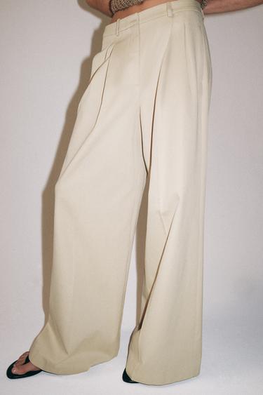 ZW COLLECTION PLEATED WIDE-LEG TROUSERS - Ecru by Zara