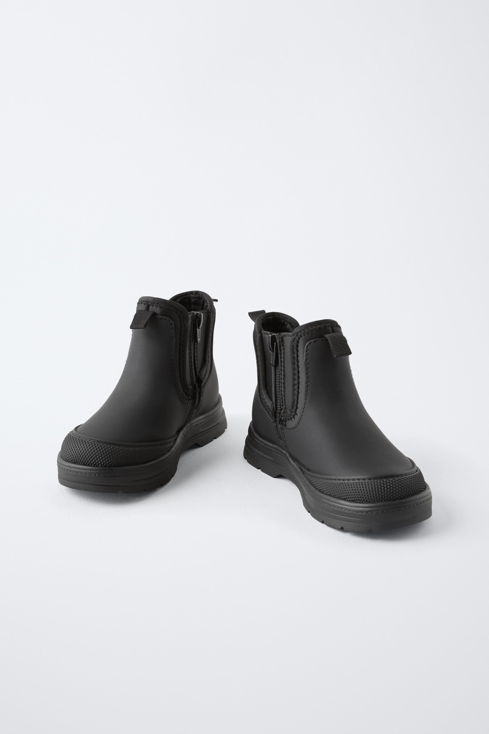 【大人気】ZARA ブラック ラバーロングブーツ ZARA】ラバーフラットロングブーツ 37 24cm ブラック - メルカリ