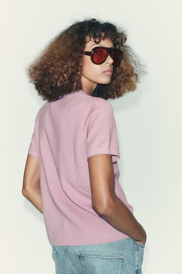SOFT-TOUCH SHORT SLEEVE KNIT TOP - Mauve by Zara