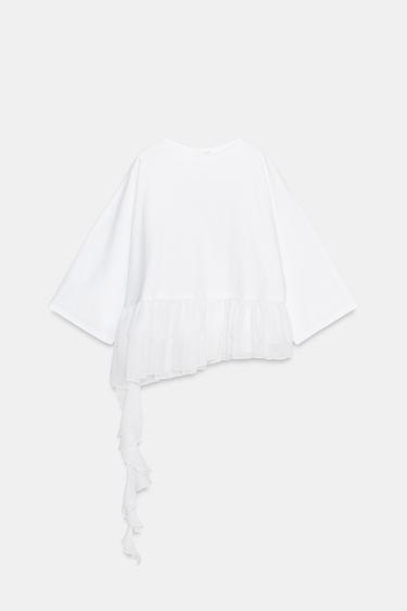 フリル コントラストＴシャツホワイトZaraのフリル コントラストＴシャツ - ホワイト 
