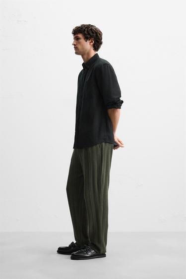 STRIPED TEXTURED TROUSERS - Green by Zara - Image 3